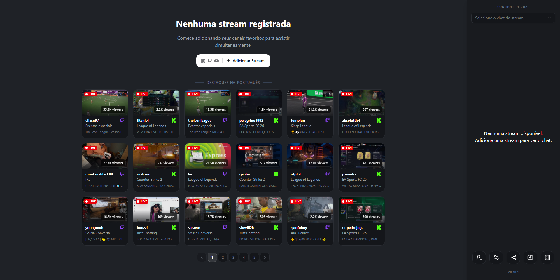 Dashboard do Multistream