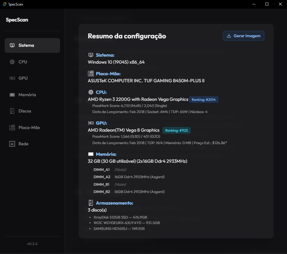 Visualização do Specscan